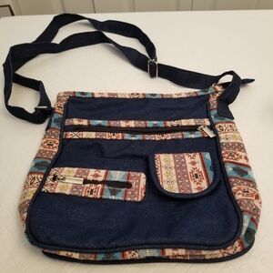 Canyon Sky Southwestern Denim Aztec crossbody Adjustable  9 X 10 X 3